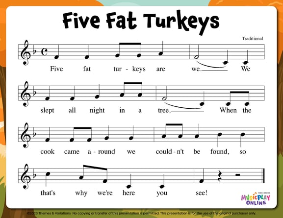 Five Fat Turkeys Notation - New