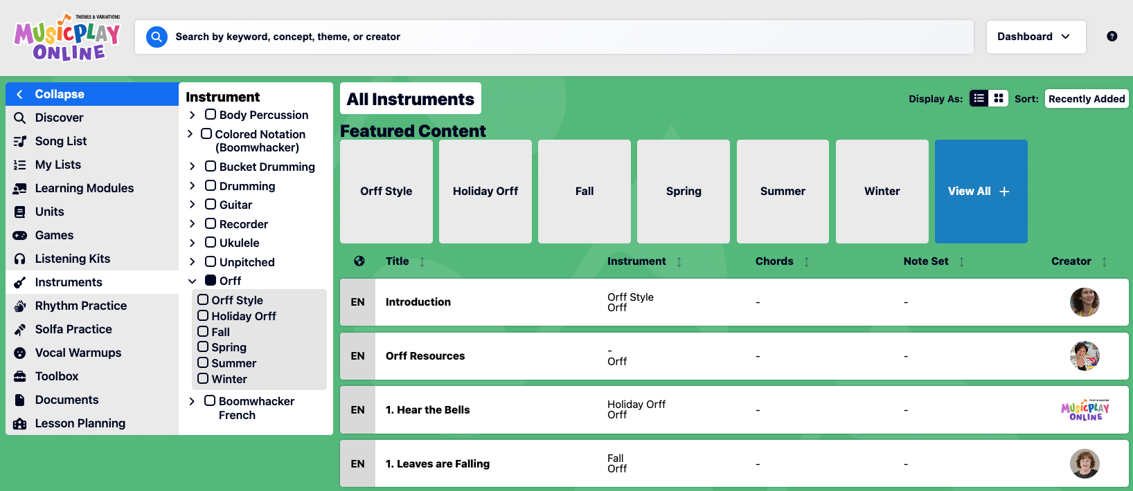 Instruments Sectiion - Orff