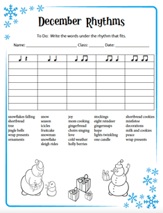 December Rhythms worksheet