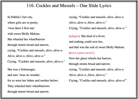 Cockles and Mussels lyrics